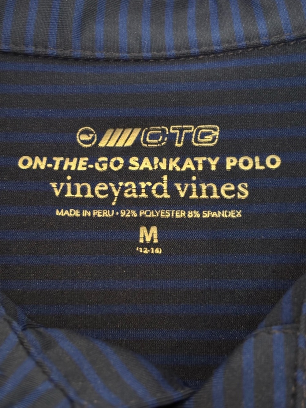 Vineyard Vines Navy Blue Stripe On The Go Sankaty Performance Polo Shirt M 12-14 - Picture 7 of 7
